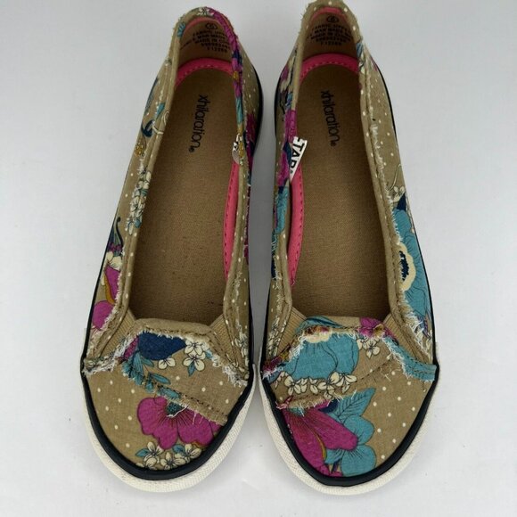 Xhilaration Womens F12269 Brown Floral Fabric Round Toe Size 5 Slip-On Shoes - Picture 4 of 10